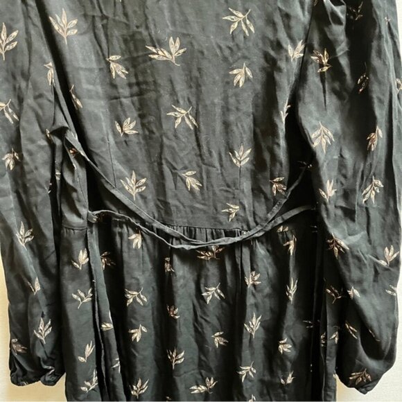 Rachel Mona Long Sleeve A Line Dress Black Leaf Print Tie Back Sz M - Picture 5 of 13